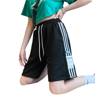 夏天短裤潮流女到膝盖的短裤中长款女宽松大裤衩子女五分半腿裤女