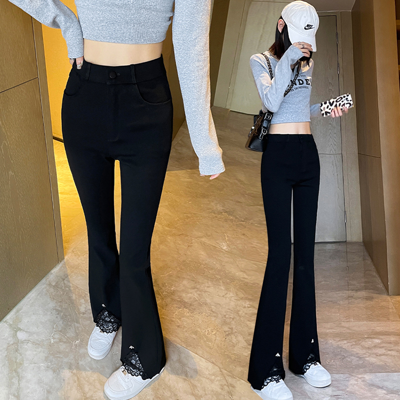高腰蕾丝喇叭裤女高个子垂感