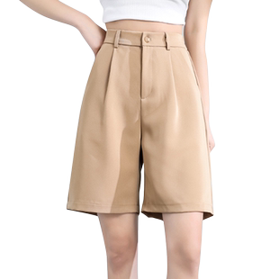 西装布料短裤女到膝盖的短裤中长款女宽松半腿裤女夏西装5分裤夏