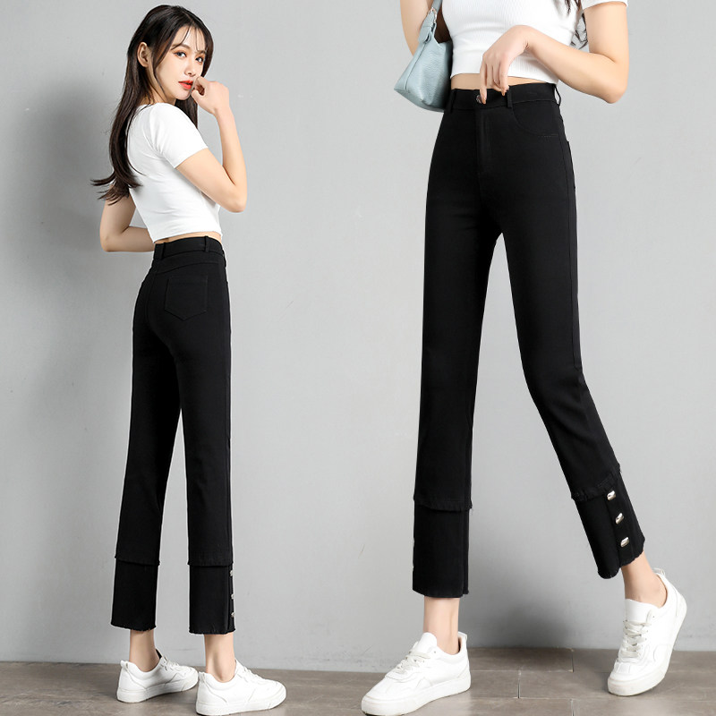 秋天女裤子显瘦高腰弹力小黑裤九分秋裤女外穿直筒裤女ins潮休闲9