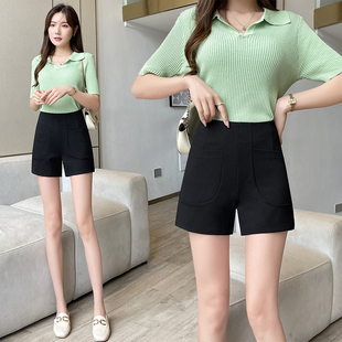 小个子高腰后拉链a字版短裤小开叉休闲显瘦包臀热辣3分裤微弹女裤