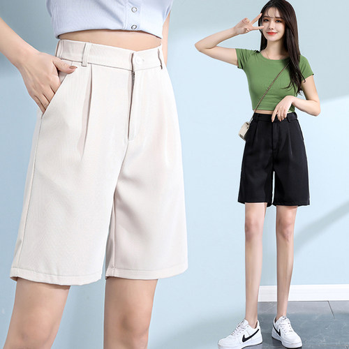 高腰五分薄款西装短裤女到膝盖