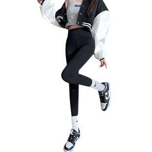 鲨皮裤高腰收腹小个子八分裤秋冬加绒打底沙鱼裤女提臀芭比裤九分