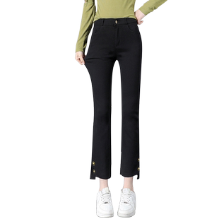 8分烟管裤女小个子梨形身材烟筒裤女薄款八分开叉小黑裤女直筒9分