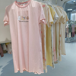 睡裙女童针织纯棉卡通可爱甜美薄款 儿童睡裙夏天短袖 家居服外穿