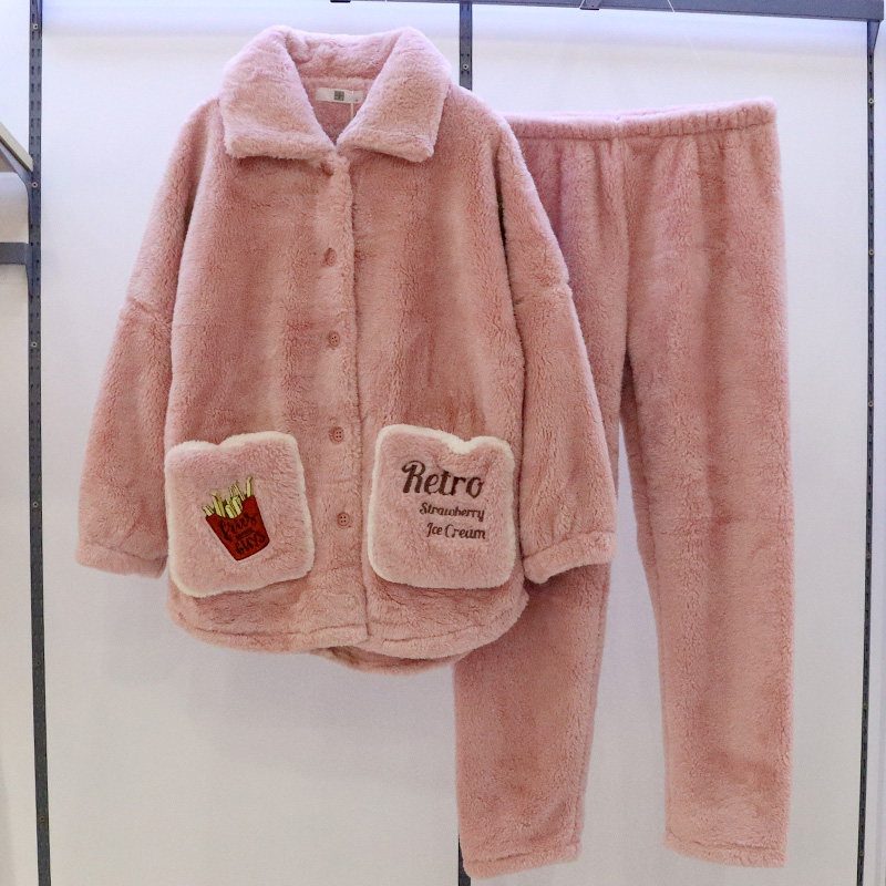 佰伦世家珊瑚绒睡衣女加厚开衫