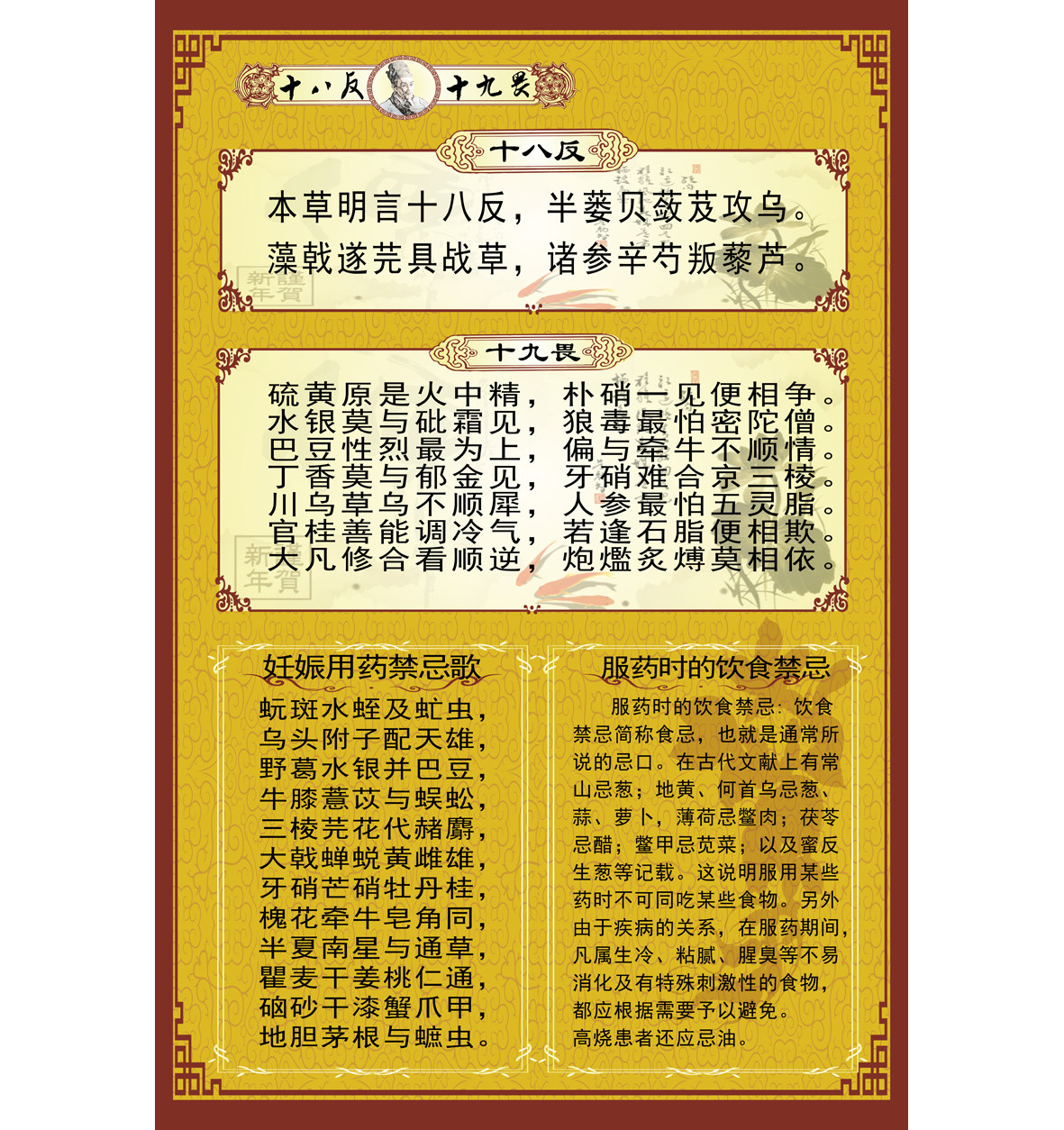 中医文化挂图画框 中药配伍禁忌十八反十九畏墙画 医院药房装饰画