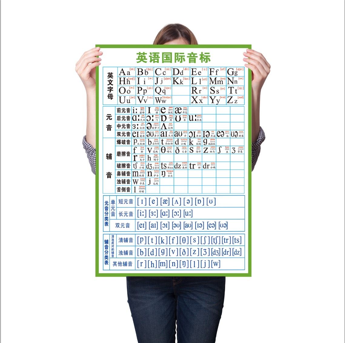 英语国际音标挂图小学生48个音标26个字母元音辅音发音书写对照表
