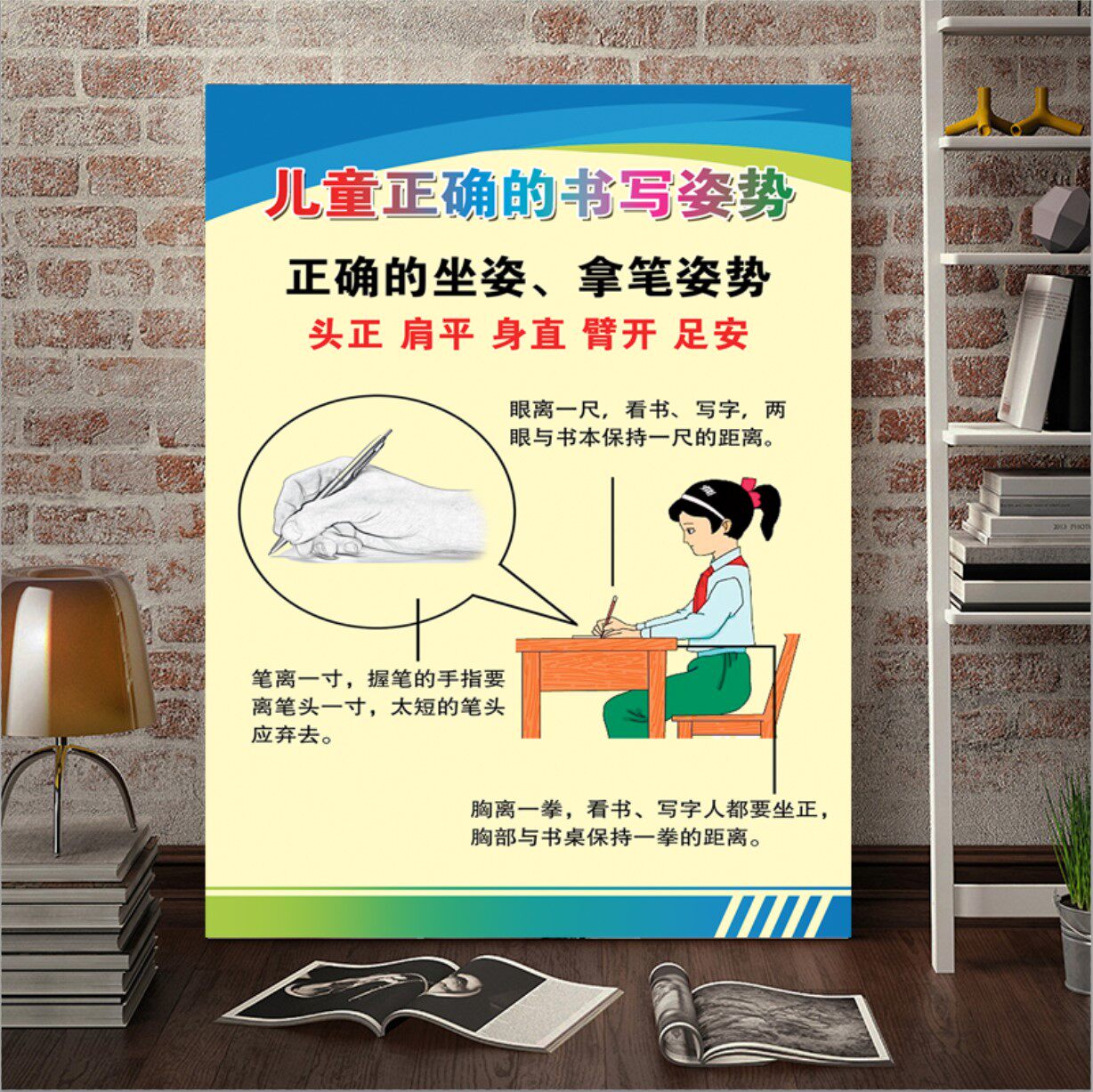小学生标准坐姿正确握笔姿势方法图儿童坐姿墙贴班级布置挂图海报