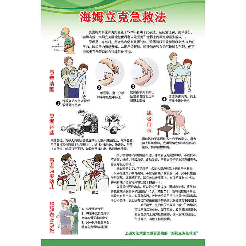 医院文化制度急救抢救流程《海姆立克急救法》写真图海报裱防水膜