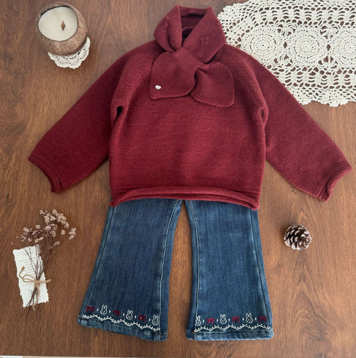 女童冬季厚毛衣加绒牛仔裤百搭