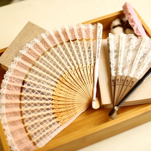 江户日式 日本和风扇子 女扇 折扇 大朵蔷薇 精品高贵 蕾丝樱花