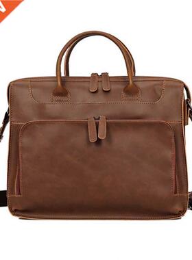 Women Men Leather Shoulder Bag Large Capacity 14 Inch Laptop