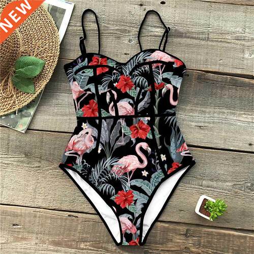 Summer Style One Piece Swimsuit For Women Palm Print Swimwea