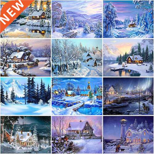 5D Diamond Painting House Diamond Embroidery Winter Snow