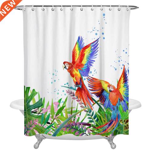 Watercolor Tropical Forest Plants Parrots Shower Curtains