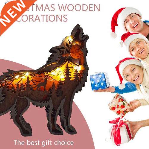 Wooden Animal Wolf Statue Creativity Wolf Totem Office Home