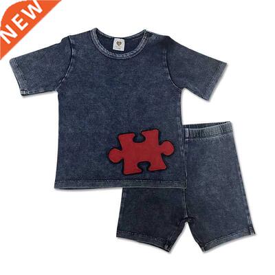 Baby summer clothes set top and pants knitted denim kids clo