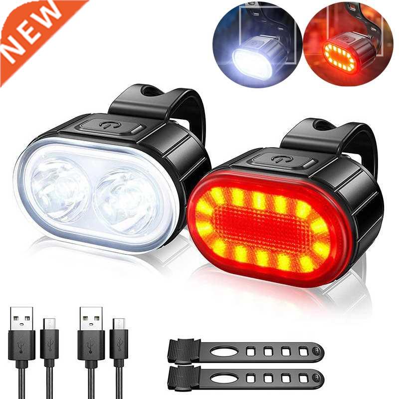 2PCS LED Bike Light Bicycle Front Rear lights USB Charge Hea图片