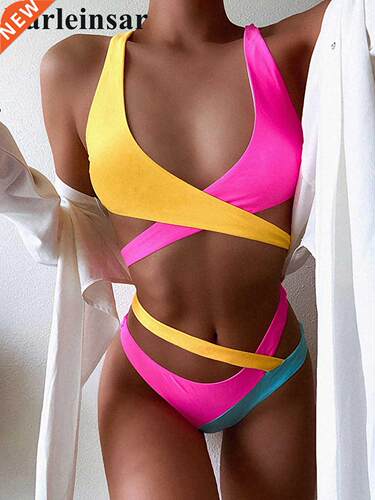 S -XL Splicing Bikini Female Swimsuit Women Swimwear Two-pie