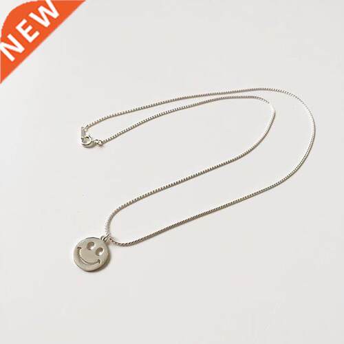 Real 925 Sterling Silver Smiley Face Necklace for Women Teen