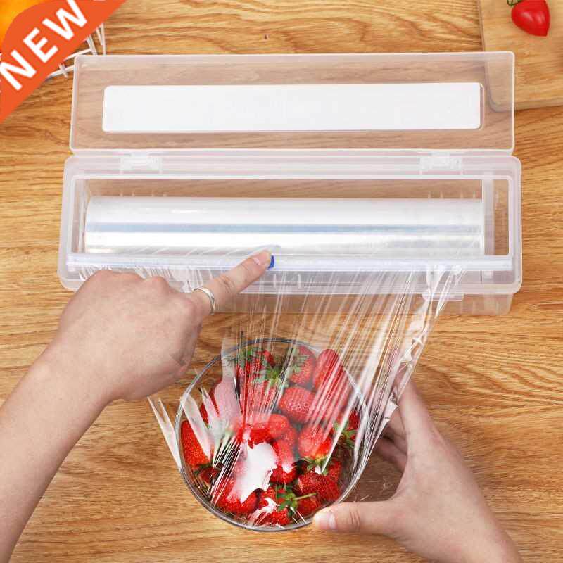 Plastic Food Wrap Dispenser with Slide Cutter Adjustable Cli