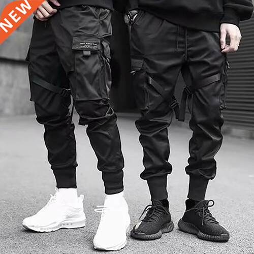 Men Fashion Drawstring Multi Pockets Straps Ankle Tied Cargo