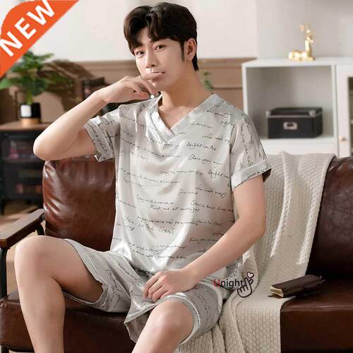 Men Pajama Shorts Summer Satin Pullover Trousers for men Set