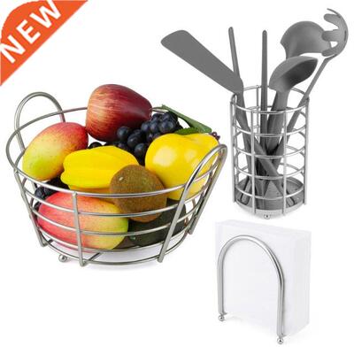 Set of  Stainless Steel Napkin Holder Utensil Caddy Fruit B