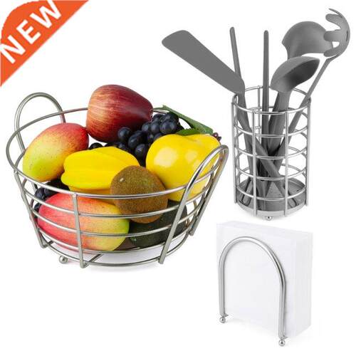 Set of  Stainless Steel Napkin Holder Utensil Caddy Fruit B