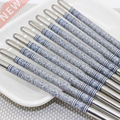 New 1 Pair Stainless Steel Chopsticks Length White Flower