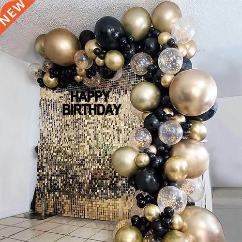 Black Gold Balloon Garland Arch Confetti Latex Baloons Gradu