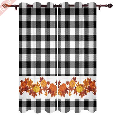 Autumn Pumpkin Plaid Window Curtains Kitchen Bedroom Drapes