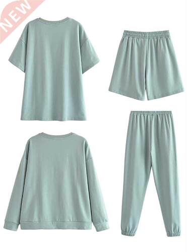Aachoae Women Solid Casual Tracksuits 2021 Loose O Neck Tshi