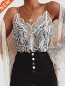 Tops Leopard Neck Summer Vest Camis Lace Women Print