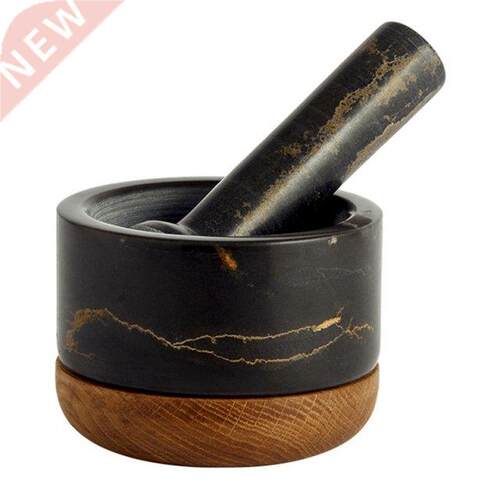 Handme Luxury Black Marble Mortar Pestle Set Rustic Herb C
