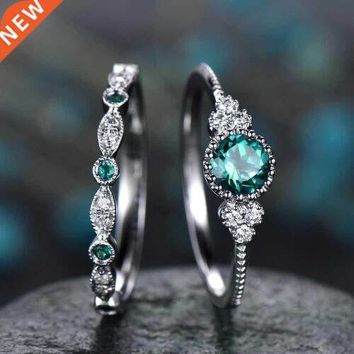 Vintage Blue Green Color Halo 925 Sterling Silver Wedding Ri