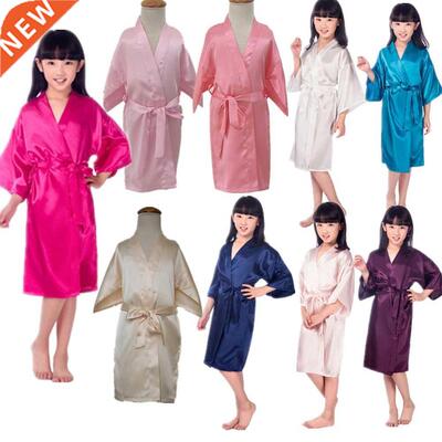 Wholesale Solid Girls Satin Silk Robes Bath Kimono For Spa W