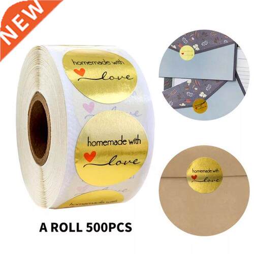 Round Gold Homemade With Love' Stickers Seal Labels