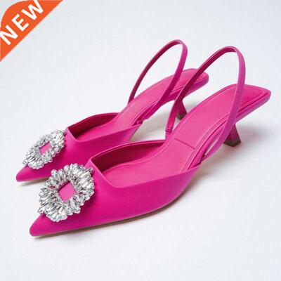Women's Sandals Rose Pink Wedding Shoes Pointed Sequined Exp