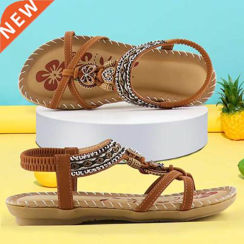 Women's Sandals Retro Fashion Flower Print Sewing Shoes Rhin