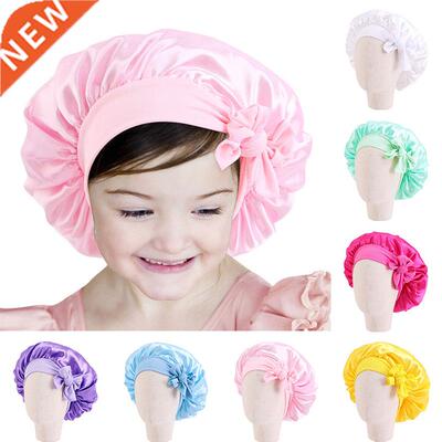 Kids Satin Solid Color Sleeping Hat Night Sleep Baotou Cap C