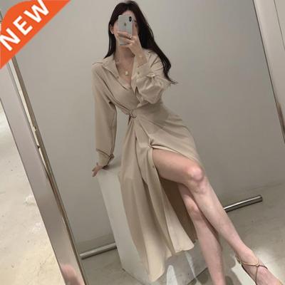 Vintage French Korean Style Design Long Shirt Dress Elegant