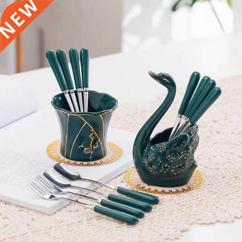 Nordic Luxury Ceramic Stainless Steel Fruit Fork Set