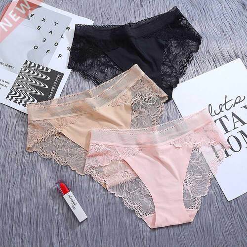 3Pcs/Lot Lace Women's Panties Sets Ice Silk Seamless Underwe