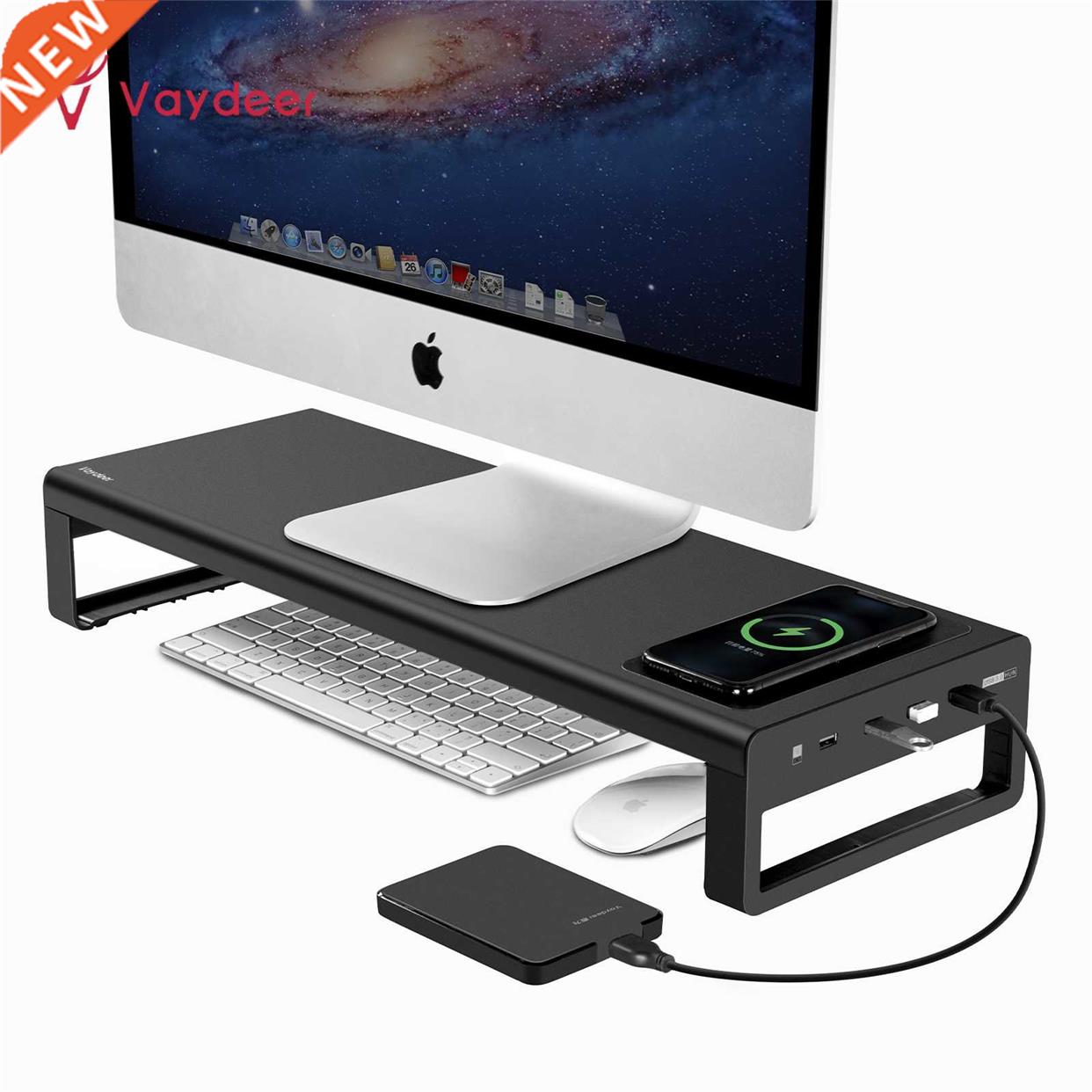 USB3.0 Wireless Charging Aluminum Monitor Stand Riser Suppor