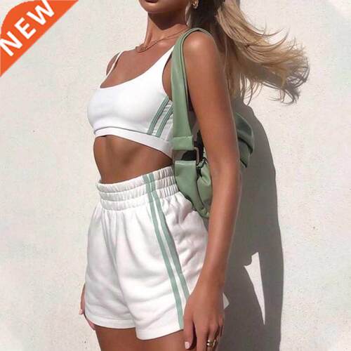 Casual Drawstring Biker Shorts Sets Women Sportswear Halter