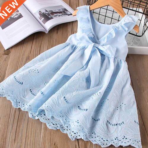 2021 New Summer Girls' Dress Strap Hollow Embroidery