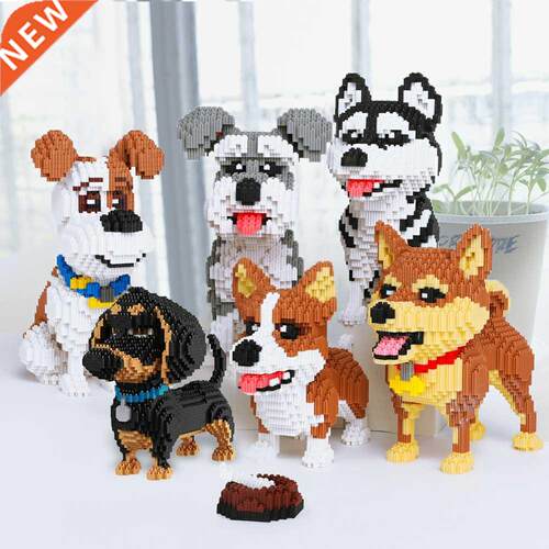 Cartoon Animals Husky Dachshund Mini Micro Bricks Modle Shib