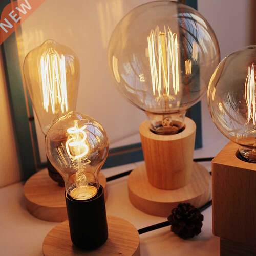 220V 110V Retro Wood Table Lamp E27 Socket Vintage Desk Lamp